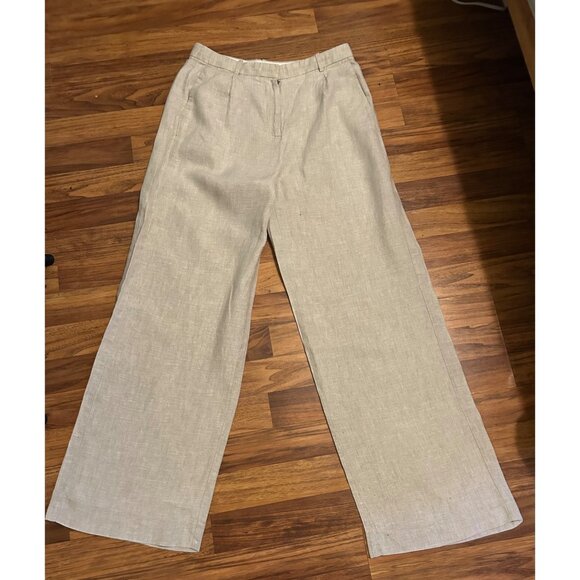 J.Crew Essential Wide Leg 100% LINEN Pants Womens 6 Beige High Rise Trousers Wor - Picture 1 of 12